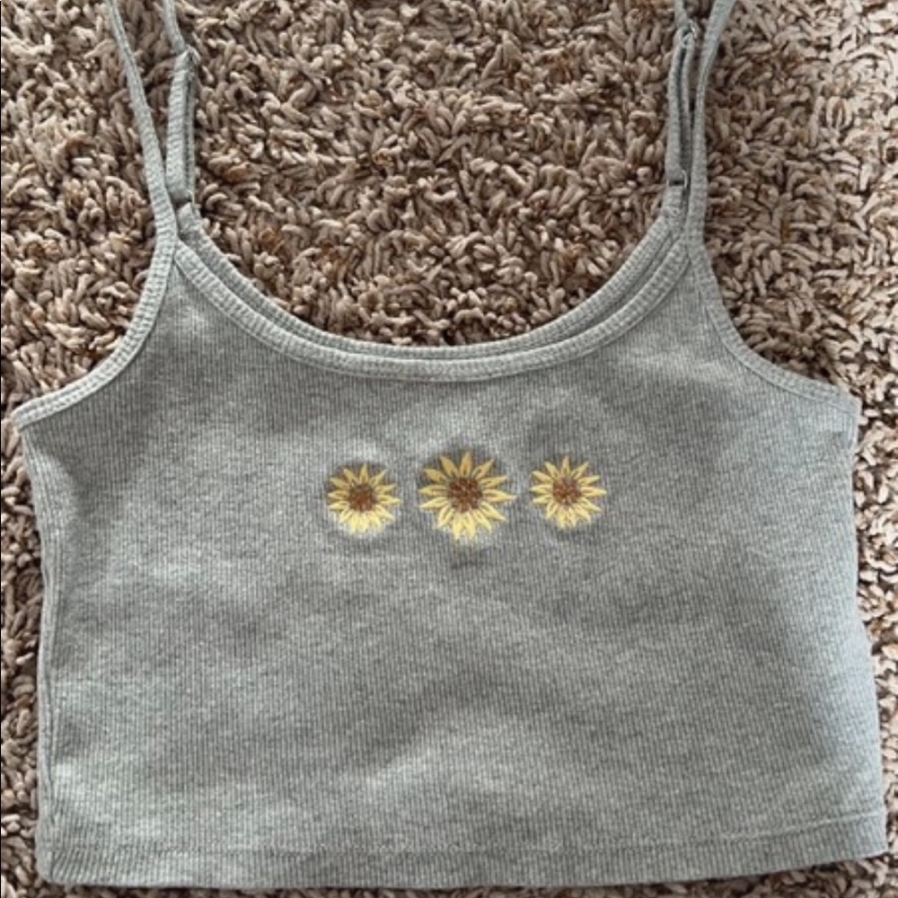 Grey Cami with embroidered sunflowers